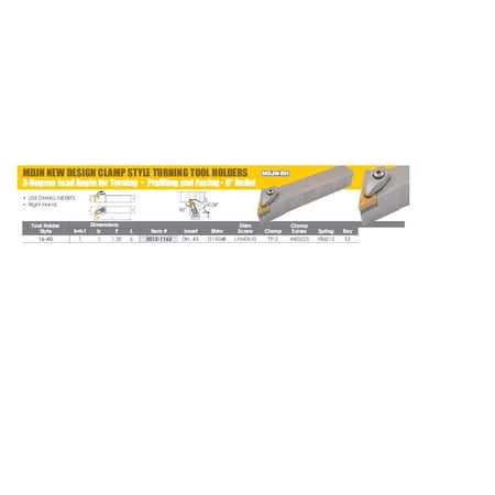 H & H Industrial Products MDJNR 16-4D Turning- Profiling & Facing Tool - New Rigid Clamp Design 2012-1162